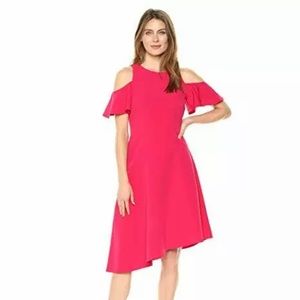 London Times Women's Pink Cold Shoulder Asymmetrical Hem Dress SIZE 10